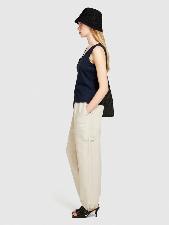Tank top in 100% cotton - women's tops - Dark Blue | Sisley image number 2